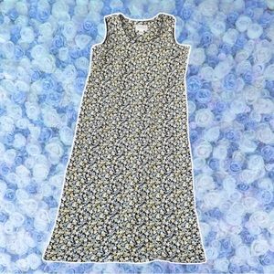 Vintage Adjustable Empire Waist Maxi Dress Sleeveless Micro Floral 90s Modest